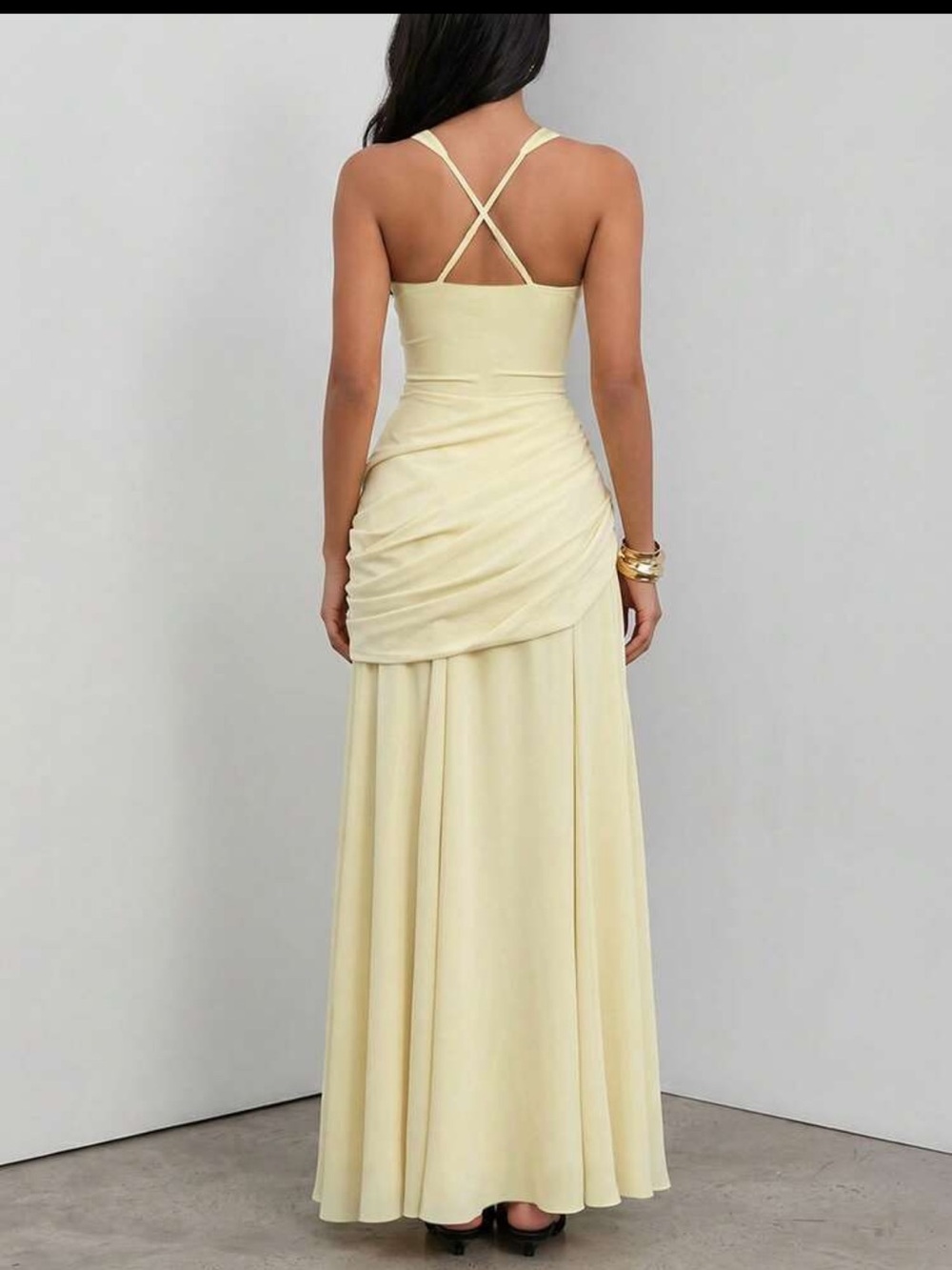 Babyboo Elegant Pale Yellow Ruched Maxi Dress - Picture 2 of 3